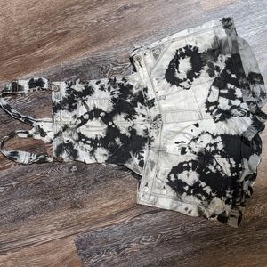 Hollister short overalls, Size Medium, Black and White tie dyed